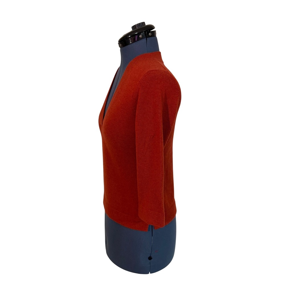 Vtg Griffen Cashmere Womens Rust Orange V Neck Sweater 3/4 Sleeve Fall Petite PS - Picture 2 of 13